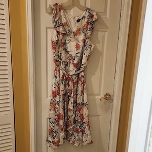 Lane Bryant Pink and Red Wrap Midi Dress V-Neck Sleeveless